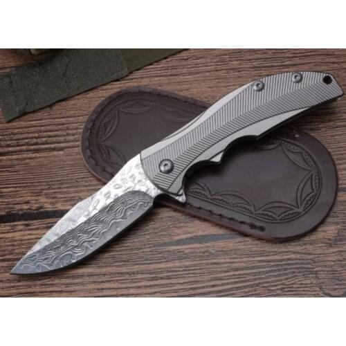 ZT Knife 0192 ZT0192 D2 blade Damascus TC4 titanium Handle Folding Blade Pocket Tactical Knife Hunting Fishing Knives EDC Tools