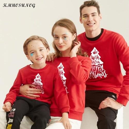 Christmas Family Matching Clothes Long Sleeve Xmas Tree Cotton Hoodies Mom Dad Kids Tops Mother Daughter Dress
