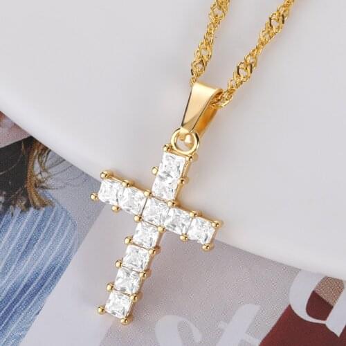 Gothic Punk Style Zircon Cross Pendant Necklace For Man Stainless Steel Choker Chain Crystal Jewelry Religion Believer Gifts