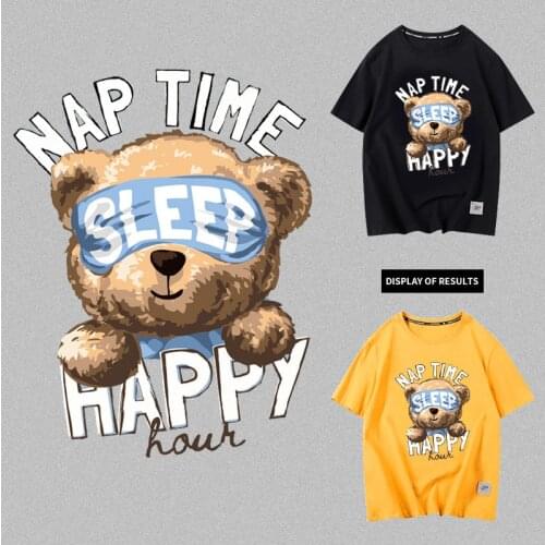 Covered eyes plush bear animal pattern heat transfer stickers printed on clothes DIY iron badges on women and baby clothes