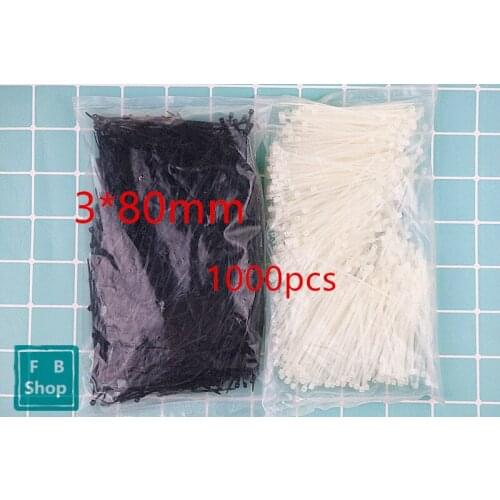 1000Pcs/pack 3*80mm Black And White Color Factory Standard Self-locking Plastic Nylon Cable Ties