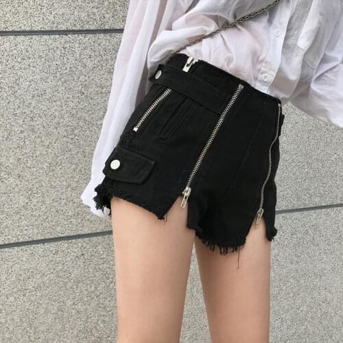 2021 Women Spring Summer Vintage Shorts Lady Solid Button Zipper High Waist Wide Leg Denim Shorts Female Casual Slim Shorts G419