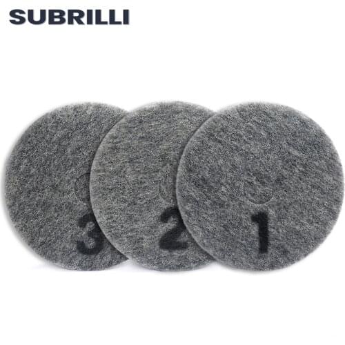 SUBRILLI 17" 3pcs/set Fiber Sponge Cleaner Pad for Floor Cleaning Buffing Disc Diamond Encrusted Polishing Wheel 1#/2#/3# Grit