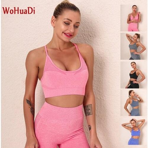 WOHUADI Seamless Women Sports Bra Backless Push Up Crop Top Female Fitness Gym Wear Chest Pad Sports Underwear Yoga Sportswear