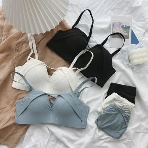 Wriufred Sexy no trace lingerie no steel ring breastfeeding bra set top support gathered bralette adjustable girl underwear set