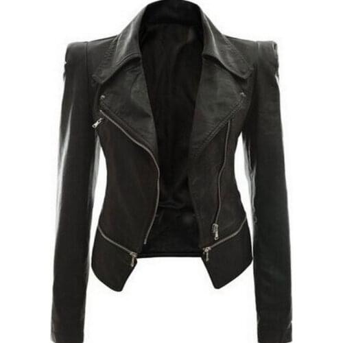 2018 Coat HOT Jacket Women Winter Autumn Fashion Motorcycle Jacket Black faux leather coats Outerwear Dropshipping