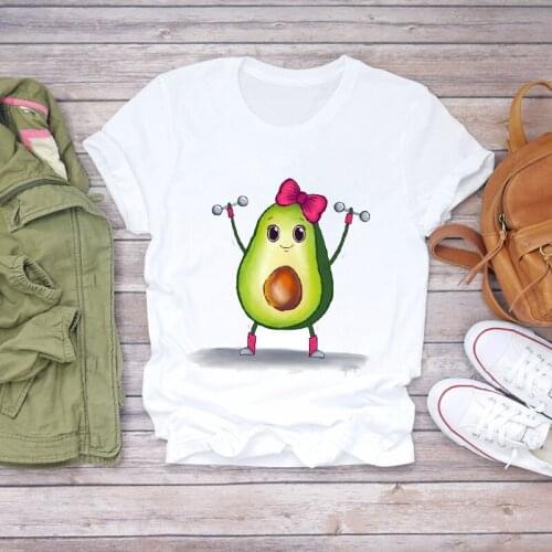 Women Avocado Fruit Cartoon Girl Printed Cute Pint Clothes Summer Shirt T-shirts Top T Stylish Summer Ladies Womens Tee T-Shirt