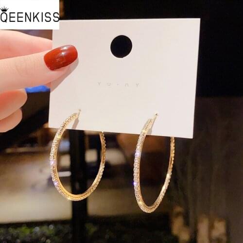 QEENKISS EG7117 Fine Jewelry Wholesale Woman Birthday Wedding Gift Circle AAA Zircon 925 Sterling Silver Needle Hoop Earrings