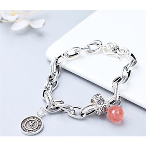 Sole Memory Strawberry Crystal Letters Tag Retro Chain 925 Sterling Silver Female Resizable Bracelets SBR303