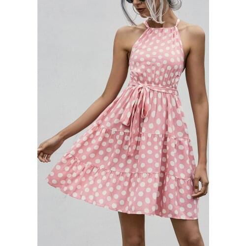 Summer Dress Women Robe Femme Polka-Dot Print Ruffles Mini Dresses Belt Fitted Sleeveless Y2K Dress For Women Vestido De Mujer