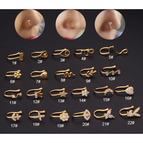 1Piece Fake Piercing Clip Nose Ring Cuff Body Jewelry for Women 2021 New Trend Ear Cuffs Heart Cross Flowers Clip Nose Rings