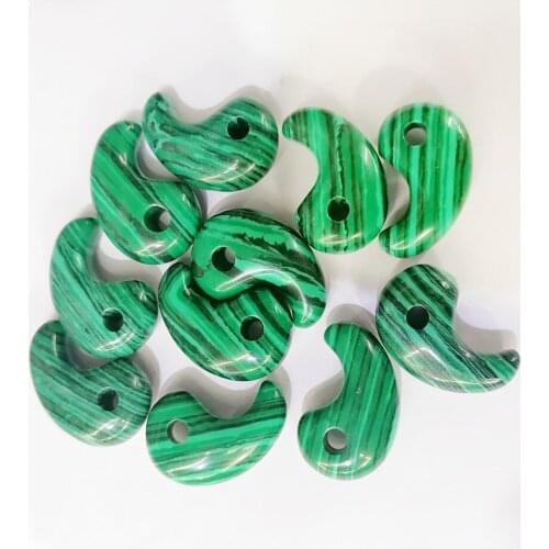 10 Pcs 23x16x7mm Green And Black Malachite Magatama Hand-Carved DIY Necklace Jewelry Making Reiki Healing Pendant Bead