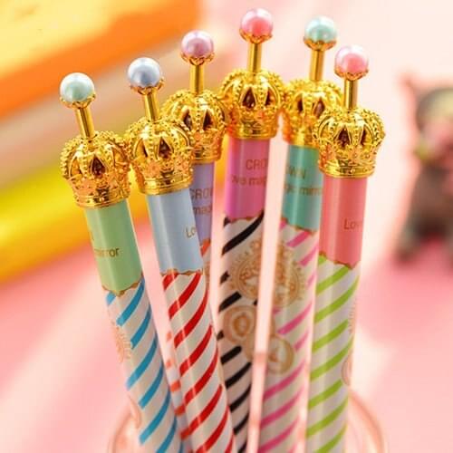 100 pcs/Lot kawaii Gold Crown black gel ink pens for school korean Stationery canetas material escolar office school supplies