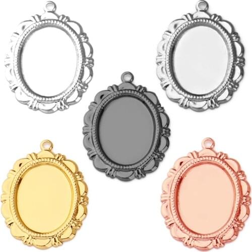 20pcs Stainless Steel Plating Gold Silver Pendant Blank Fit 13x18mm Cameo Glass Cabochon Base Setting Jewelry Making Accessories