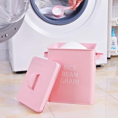5Kg Tinplate Box Spoon Nordic Moistureproof Antirust Sunscreen Washing Powder Bucket Grain Dispenser Pet Food Storage Container