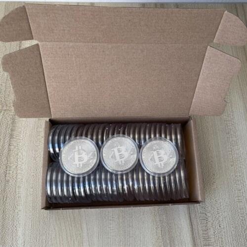 50pcs 40*1.5MM Souvenir Sliver Plated Bitcoin Collectible Gift Bit Coin Art Collection Physical Commemorative Replica Coin