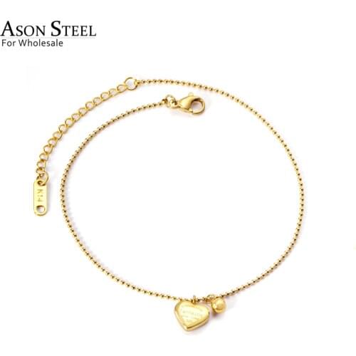 ASONSTEEL Trendy Heart Charm Anklet 316L Stainless Steel Foot Chain with Extender Beach Accessories for Women 2021 Gift
