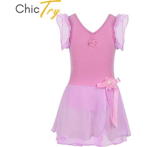 ChicTry Kids Ballet Tutu Dance Dress Girls Gymnastics Leotard Children Ruffled Ballet Leotard Figure Skating Stage Dance Costume