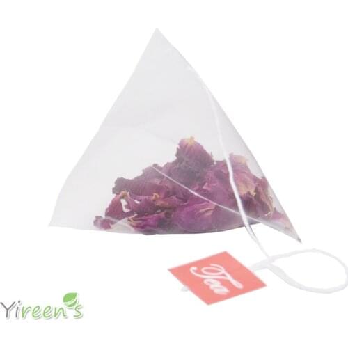 Free shipping! 100pcs 58 X 70mm Corn fiber Mesh Pyramid Empty Tea Bags, NEW PLA Biodegradable Transparent Tea Sachets, with Tag