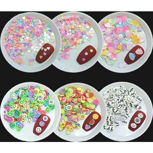 Sequins Nail Art Decorations Soft Pottery Smiley Heart Star Fruit Phone Case Fingernail DIY Accessories 5G/Bag