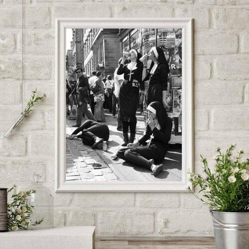 Rebellious Nuns Print Black and White Photography Poster Nuns Smoking Wall Art Picture Canvas Painting Home Room Wall Allah Art