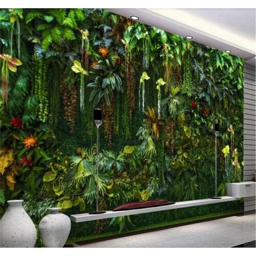 Custom wallpaper mural tropical rainforest beautiful flower plant green leaf background - waterproof material