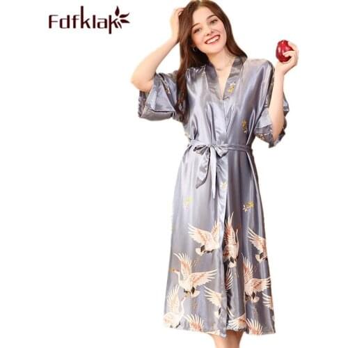 Fdfklak Floral Robe 2020 Spring Summer Sexy Women Long Silk Robe Female Bath Robe Bathrobes For Bridesmaids Sleepwear Q805
