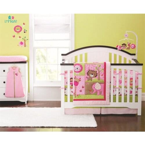 Cotton Cartoon Baby Bed Bumpers Pink Cute Zoo Baby Bed Sheet Quilt Bed Skirt for girls Breathable Baby Crib Bedding Sets
