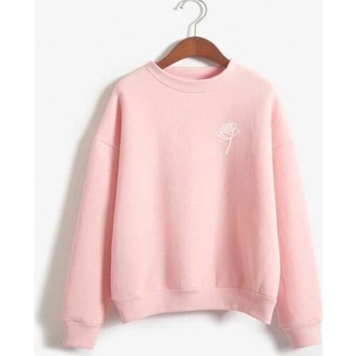 Harajuku ROSE FLOWER POCKET Print autumn and winter cute hoodie for female funny Casual hoodie Sleeve long Sleeve clothing Kawai