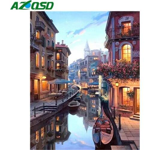 AZQSD Frame Painting By Number Venice Acrylic Modern Wall Art Picture By Numbers On Canvas City Landscape Kits Unique Gifts