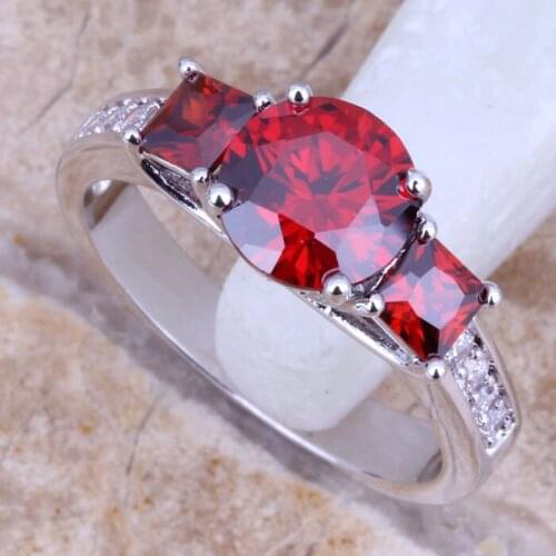 Fetching Red Garnet White CZ Silver Plated Ring Size 6 / 7 / 8 / 9 E461
