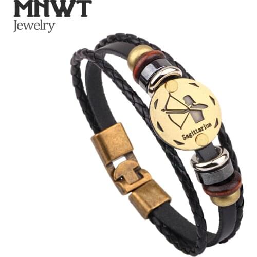 MNWT Fashionable Bronze Alloy Buckles Zodiac Signs Bracelet Men Casual Personality Lover Charm Jewelry Leather Punk Bracelets