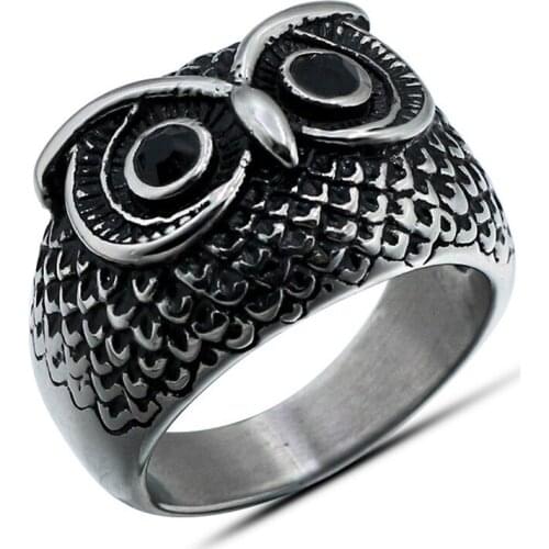 Mens Punk 316L Stainless steel Owl Ring Biker Jewelry
