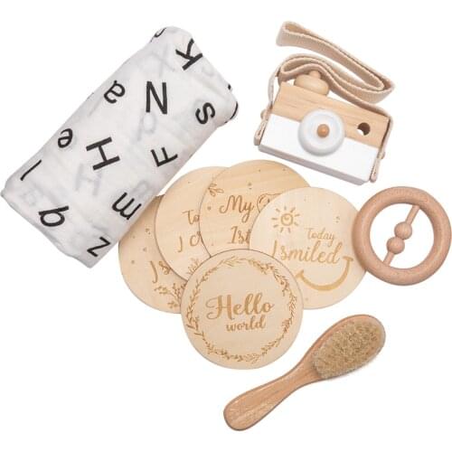 Wooden Baby Milestone Camera Set Birth Month Birthday Milestone Wooden Teether Kids Gift for Newborn