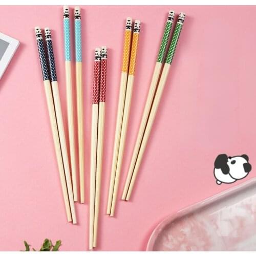 Reusable Cute Panda Lucky Cat Pattern Japanese Style Bamboo Chopsticks Set 5 Pairs Chineses Food Desserts Chopstickers