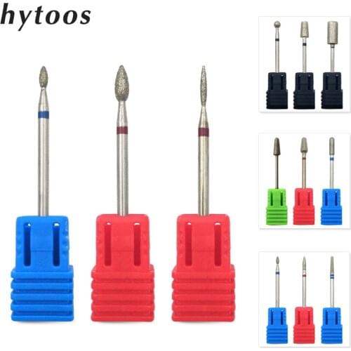 HYTOOS 3Pcs/Set Diamond Nail Drill Bit Set 3/32" Rotary Burr Cuticle Clean Manicure Bits Nail Drill Accessories Manicure Cutter