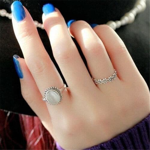 New fashion Thai silver color black Daisy ring retro chrysanthemum solid ring size 6-10