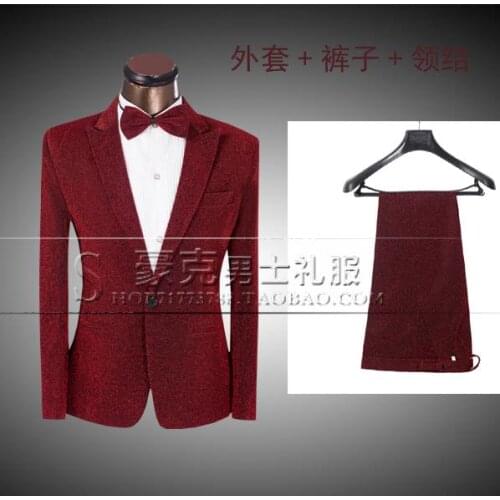 Red 2020 new arrival brand-clothing men slim fit suits set with pants mens suits groom wedding dress formal suit + pant + tie