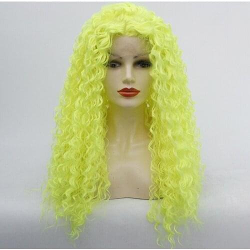New Cosplay Fluorescent Green Kinky Curly Wigs 180% Density Heat Resistant Halloween Party Glueless Synthetic Lace Front Wigs