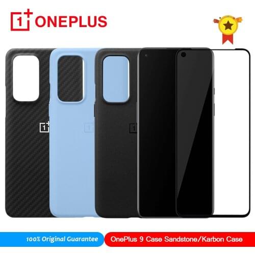 New Original OnePlus Case For OnePlus 9 Sandstone Bamper Karbon Bamper Case Protective Case 3D Tempered Glass Screen Protector