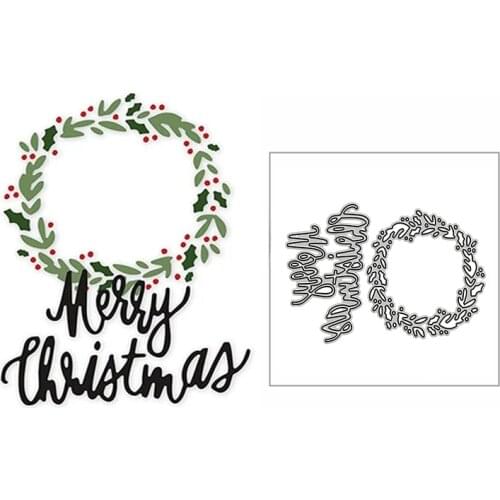 New Merry Christmas Holly Leaf Wreath 2020 Metal Cutting Dies for Scrapbooking and Card Making Decor Embossing Craft No Stamps