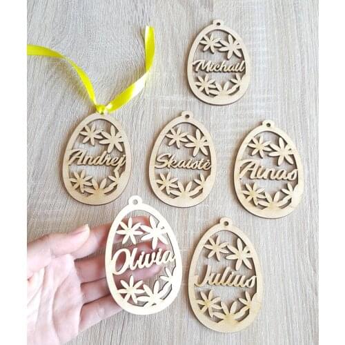 Personalized eggs, Easter basket tag, wooden Easter tree decorations, laser cut spring flower decor, Easter name ornament, custo