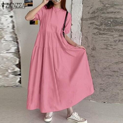 ZANZEA Stylish Women Backless Hollow Solid Ruffle Vestidos Summer Short Puff Sleeve Dress Maxi OL Sundress Vintage Kaftan Female
