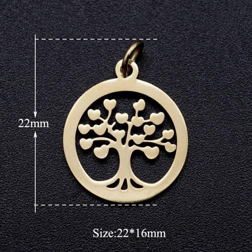 5pcs/lot 316L Stainless Steel Heart Tree of Life DIY Charm Pendant Wholesale Jewelry Finding Supplies Factory Direct Selling