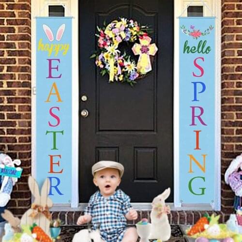 2pcs Happy Easter Banner 2020 Easter Porch Door Decor Hanging Flags Outdoor Easter Decorations for Home Festive Party Supplies