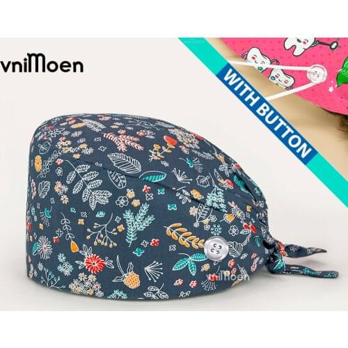 Doctor who hat Nurse Hat Fashionable Temperament Cotton Adjustable Button Bandage Styles Print Leisure Stand-Ear Protection Hats