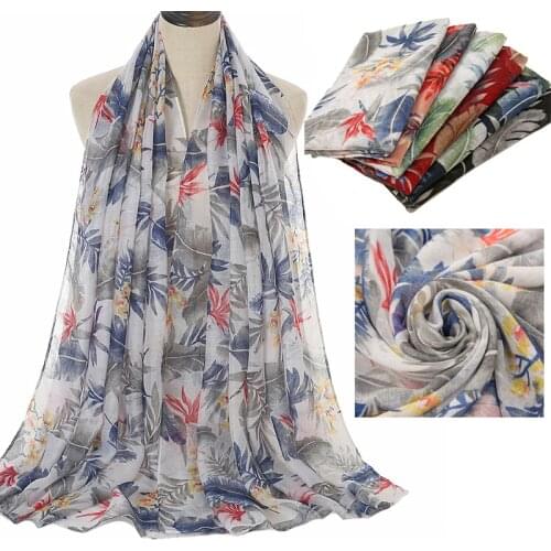 2021 New Arrival Floral Printed Voile Cotton Scarf Shawls Fashion Women Hijabs Big Size Muslim Head Wraps Mufflers 1PC