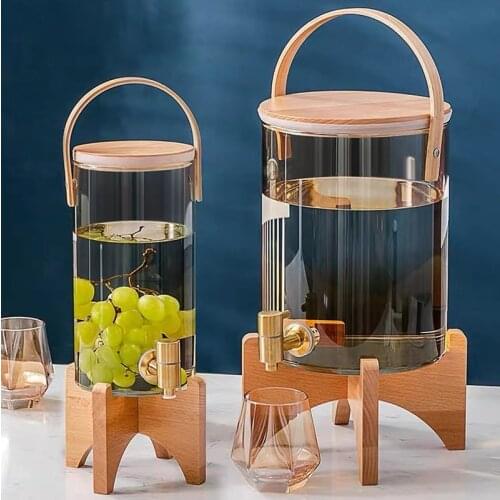 Glass Cold Water Pitcher Household Large Capacity With Tap Cups Wine Juice Barrel Heat Resistant Lemon Water Bottle