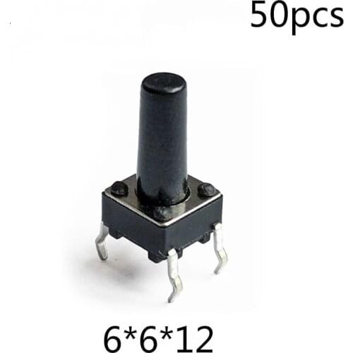 50pcs/lot 6*6*12 mm Interruptor 4 PIN Tactile Tact switch 12V Push Button Micro Switch DIP Direct Plug-in Self-Reset Top