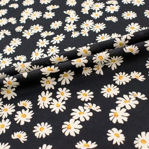 Daisy On Black Dyeing Pure Cotton Fabric For Dress Tissus Au MÈTre Telas Algodon Estampadas Ткань Для Шитья Sewing Tissu Tela
